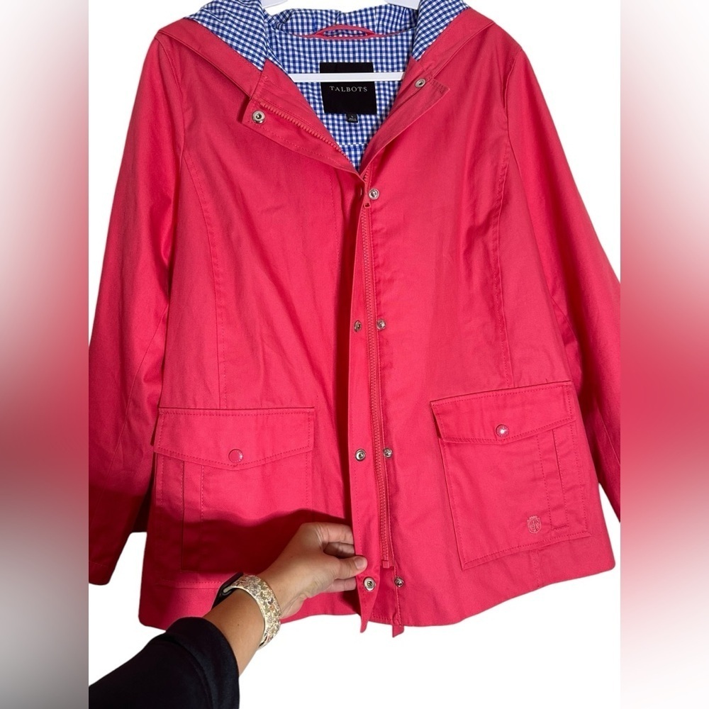 Women’s Talbots Hooded Rain Coat | Gingham Lining | Size Large | Waterproof Coat - Picture 2 of 7